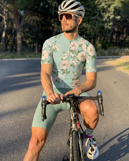 ROCKBROS Men's Vintage Mint Green Floral Print Short Sleeve Cycling Jersey