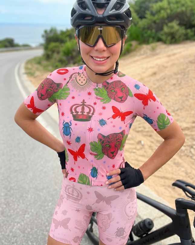 ROCKBROS Women's Surreal Pink Leopard & Crown Limited Edition Aero Set