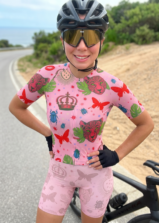 ROCKBROS Women's Surreal Pink Leopard & Crown Limited Edition Aero Jersey