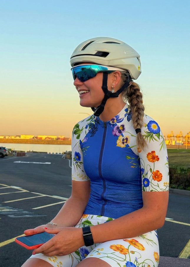 ROCKBROS Women's Serene Blue Blooms All-Weather Pro Aero Jersey