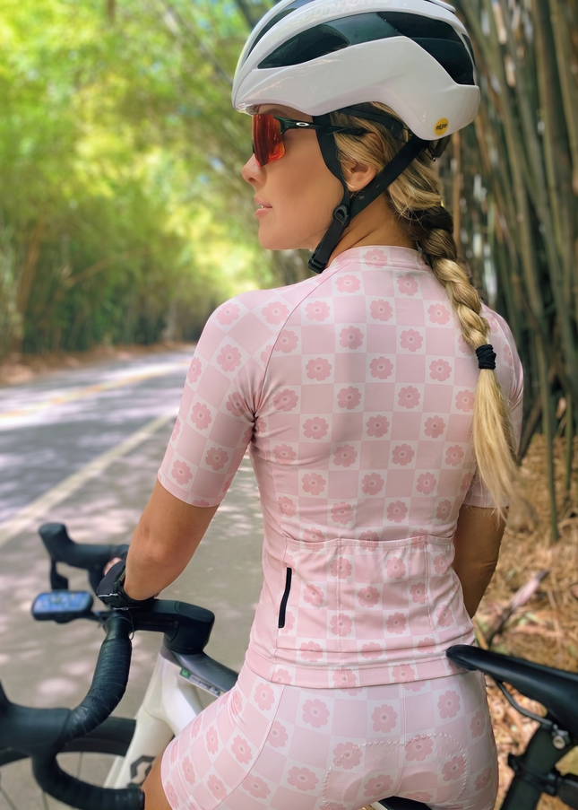 ROCKBROS Women's Pastel Checkerboard Daisy Soft-Girl Aesthetic Jersey