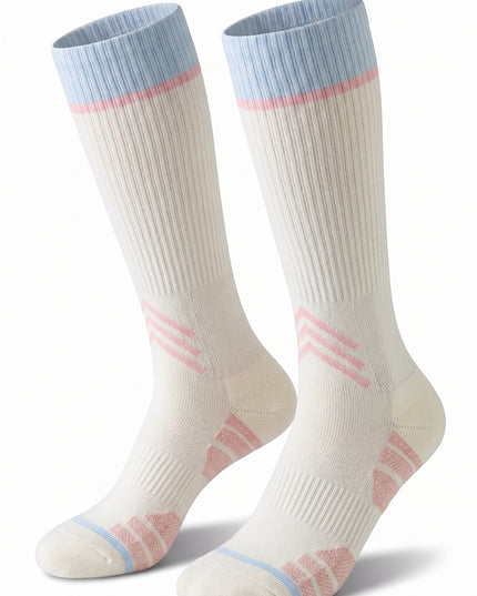Knee-High Light Blue Band Off-White Cycling Socks