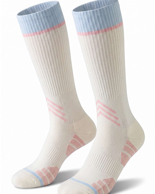 Knee-High Light Blue Band Off-White Cycling Socks