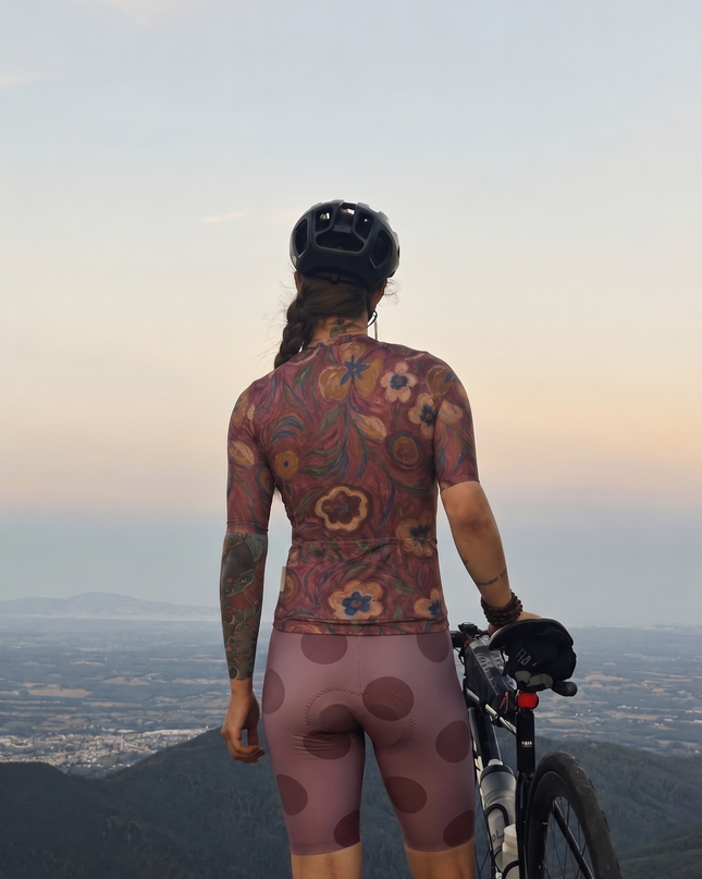 ROCKBROS Women's Vintage Crimson Meadow Botanical Cycling Jersey