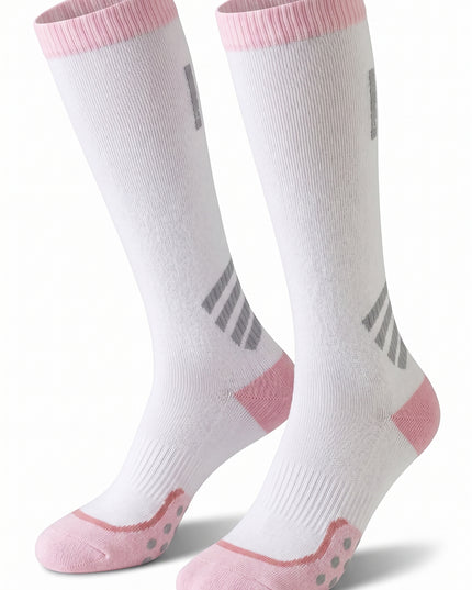 Reflective Knee-High Pink-Trim White Cycling Socks