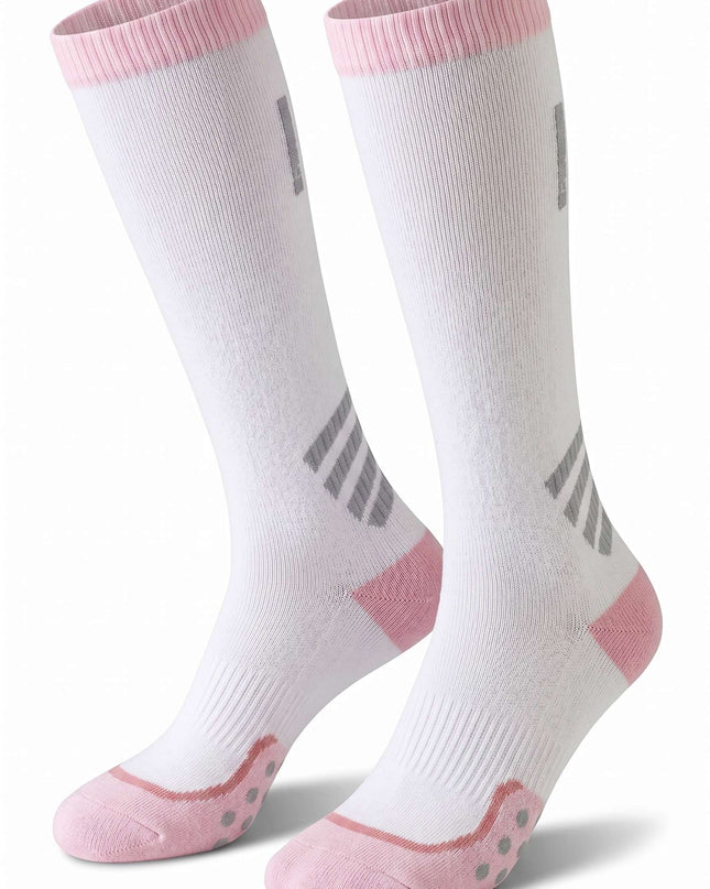 Reflective Knee-High Pink-Trim White Cycling Socks