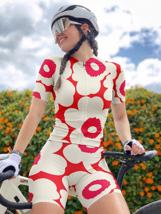 ROCKBROS Women's Retro Poppy Bloom High-Visibility Pro Aero Cycling Jersey