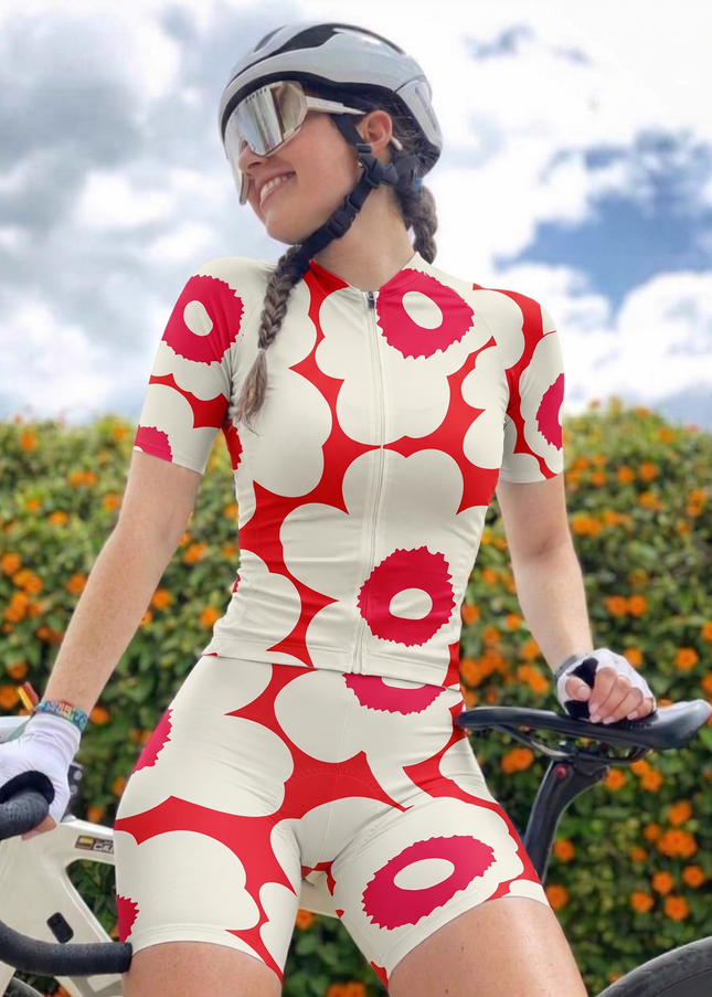 ROCKBROS Women's Retro Poppy Bloom High-Visibility Pro Aero Cycling Set