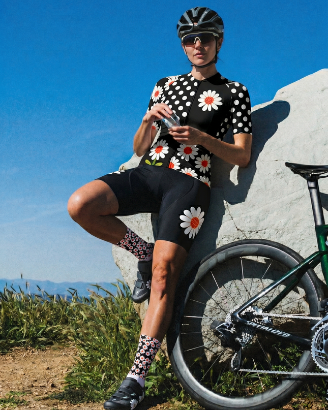 ROCKBROS Women's Retro Daisy & Polka Dot Fusion Heritage Cycling Jersey