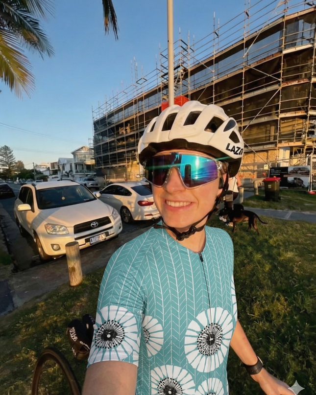 ROCKBROS Women's Teal Dandelion Chevron Print Short Sleeve Cycling Jersey