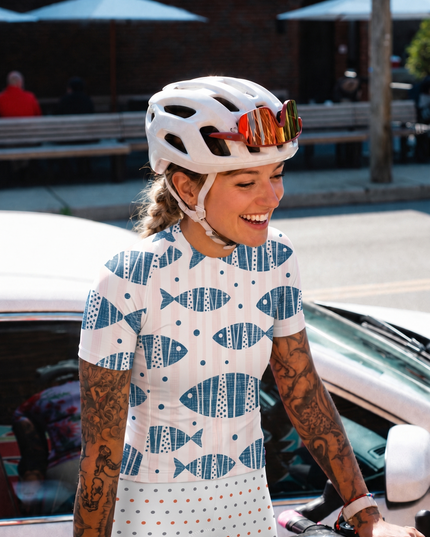 ROCKBROS Women's Blue Fish Print Cycling Jersey