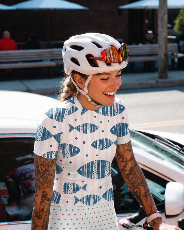 ROCKBROS Women's Blue Fish Print Cycling Jersey