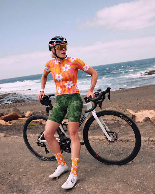 ROCKBROS Women's "Green Bloom" Retro Psychedelic Cycling Shorts