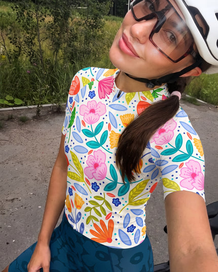 ROCKBROS Women's Vibrant Wild Meadow Floral All-Weather Pro Aero Cycling Jersey