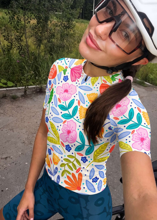 ROCKBROS Women's Vibrant Wild Meadow Floral All-Weather Pro Aero Cycling Jersey