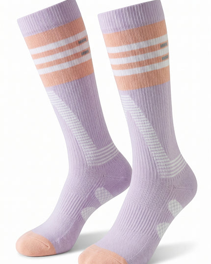 Reflective Knee-High Striped Lavender Cycling Socks