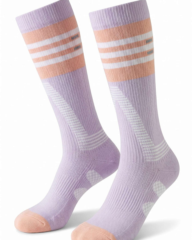 Reflective Knee-High Striped Lavender Cycling Socks