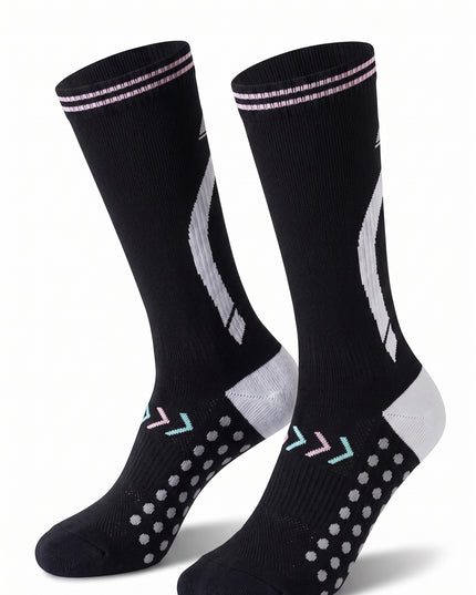Reflective Knee-High Striped Black Cycling Socks