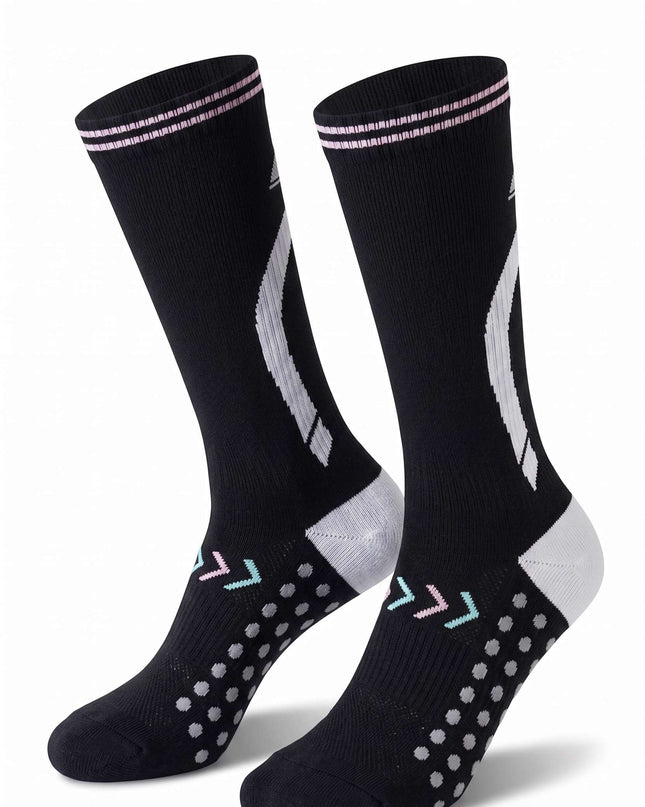 Reflective Knee-High Striped Black Cycling Socks