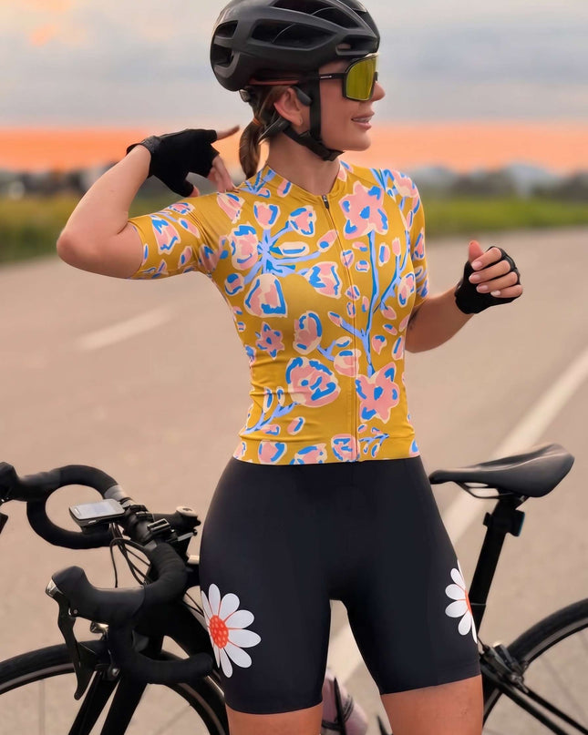 ROCKBROS Women's Early Morning Flower Painterly Floral Pro Aero Cycling Jersey