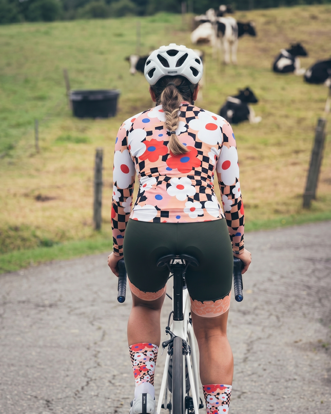 ROCKBROS Women's Retro Psychedelic Floral & Checkerboard Aero Cycling Jersey