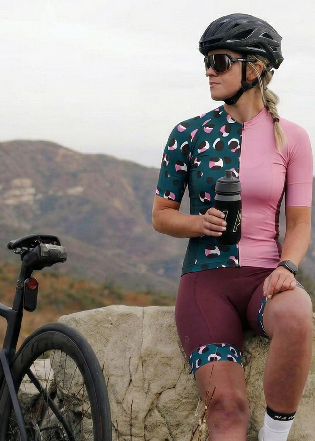 ROCKBROS Women's Teal-Pink Leopard Split Pro Aero Jersey