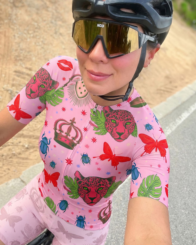 ROCKBROS Women's Surreal Pink Leopard & Crown Limited Edition Aero Set