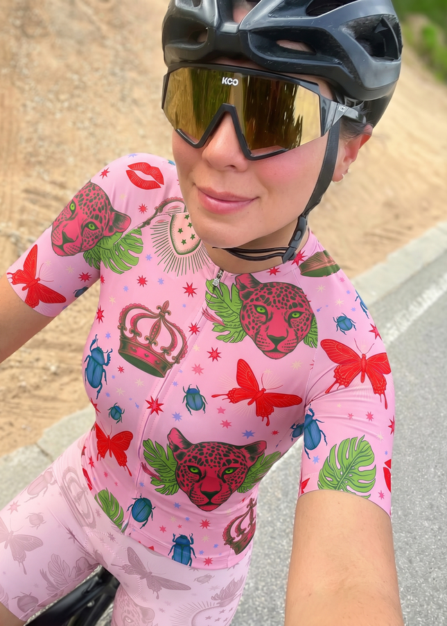 ROCKBROS Women's Surreal Pink Leopard & Crown Limited Edition Aero Set