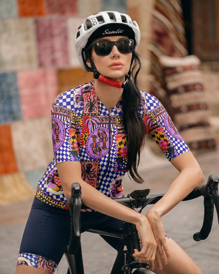 ROCKBROS Women's Retro Graphic Marine Chariot Checkered Jersey