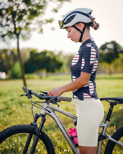 ROCKBROS Women's Navy Geometric Stripe Cycling Jersey