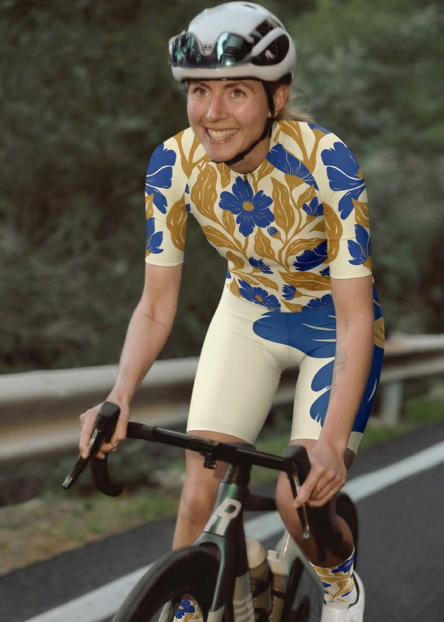 ROCKBROS Women Blue Floral Short Sleeve Cycling Set