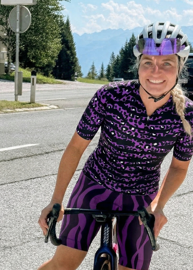ROCKBROS Women's Purple Zebra-Leopard Textured Aero Cycling Jersey