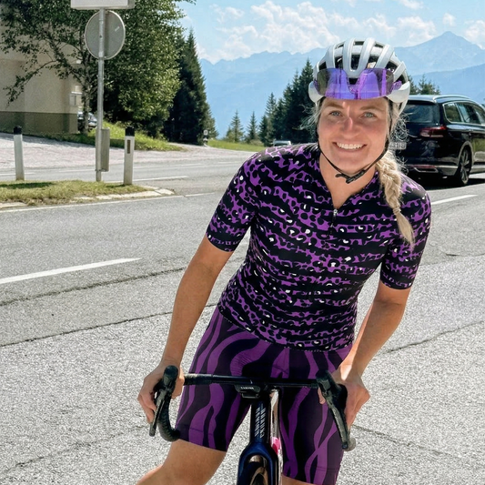 ROCKBROS Women's Purple Zebra-Leopard Textured Aero Cycling Jersey