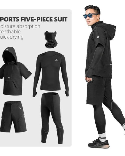 ROCKBROS Men's Tracksuit Gym Fitness Compression Sports Suit Clothes Running Jogging Sportwear Exercise Workout Tights 5 Pcs/Set