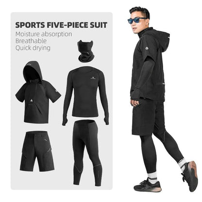 ROCKBROS Men's Tracksuit Gym Fitness Compression Sports Suit Clothes Running Jogging Sportwear Exercise Workout Tights 5 Pcs/Set