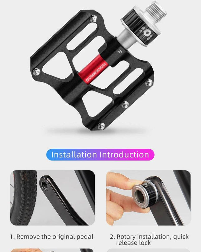 ROCKBROS Bicycle Pedales Mtb Quick Release CNC Rainproof Seal Bearing 8.2cm Widened Non-slip Chrome Molybdenum Bike Road Pedal
