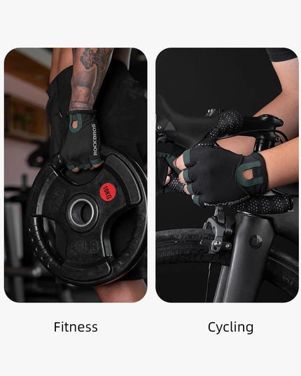 ROCKBROS Cycling Gloves Breathable Sweat-Wicking Net Bicycle Half Gloves Men Women High Stretch Fabric Sports Bike Gloves