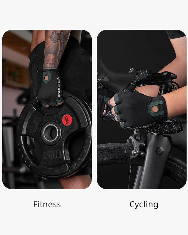 ROCKBROS Cycling Gloves Breathable Sweat-Wicking Net Bicycle Half Gloves Men Women High Stretch Fabric Sports Bike Gloves
