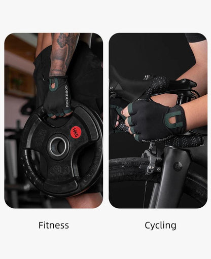 ROCKBROS Cycling Gloves Breathable Sweat-Wicking Net Bicycle Half Gloves Men Women High Stretch Fabric Sports Bike Gloves