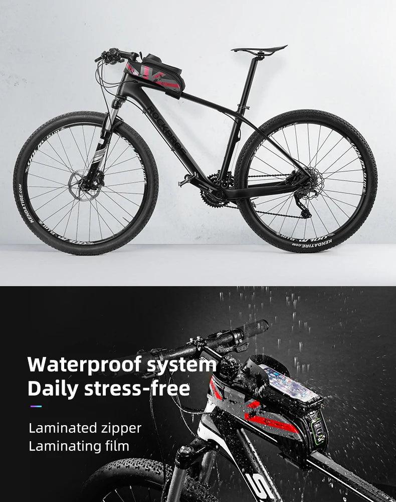 ROCKBROS Bicycle Bag MTB Road Bike Bag Rainproof Touch Screen Cycling Front Tube Frame Bag 5.8/6.0 Phone Case Bike Accessories