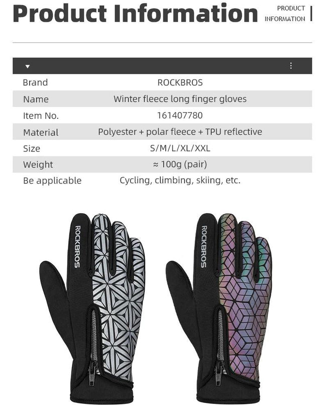 ROCKBROS Winter Bicycle Gloves Touch Screen Thermal Fleece Climbing Skiing Bike Gloves Men Women Windproof Warm Cycling Gloves