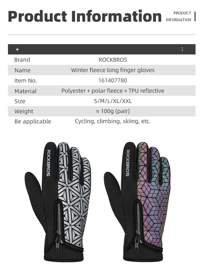 ROCKBROS Winter Bicycle Gloves Touch Screen Thermal Fleece Climbing Skiing Bike Gloves Men Women Windproof Warm Cycling Gloves