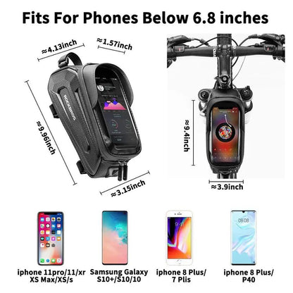 ROCKBROS Bicycle Bag Waterproof Touch Screen Cycling Bag Top Front Tube Frame MTB Road Bike Bag 6.5 Phone Case Bike Accessories