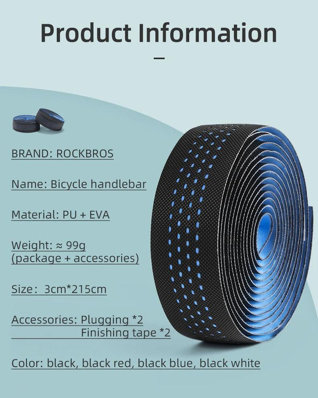 ROCKBROS Handlebar Tape PU Eva Anti-slip Wrap Soft Breathable Shockproof Road Tape End Bar MT Bicycle Grips Cycling Accessories