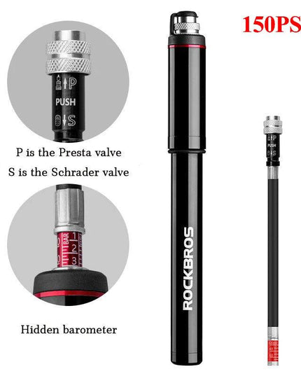 ROCKBROS Bike Bicycle Pump Aluminum Alloy 150PSI/260PSI High Pressure Mini Air Pump For Bike Cycling Tire Inflator MTB