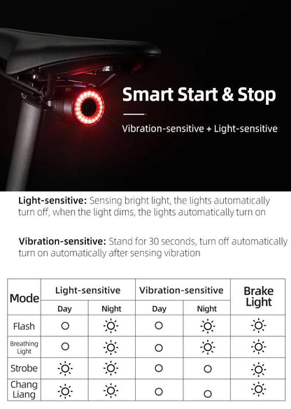 ROCKBROS Bike Tail Light MTB Road Bike Night Cycling Rear Light Smart Brake Sensor Warning Light Waterproof Bicycle Accessories