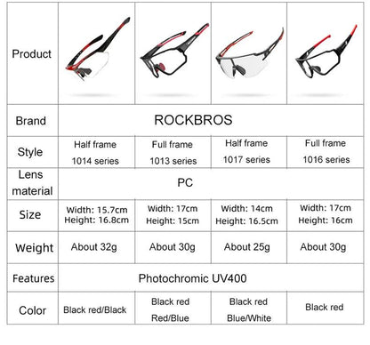 ROCKBROS Photochromic Cycling Glasses Bike Bicycle Glasses Sports Men's Sunglasses MTB Road Cycling Eyewear Protection Goggles