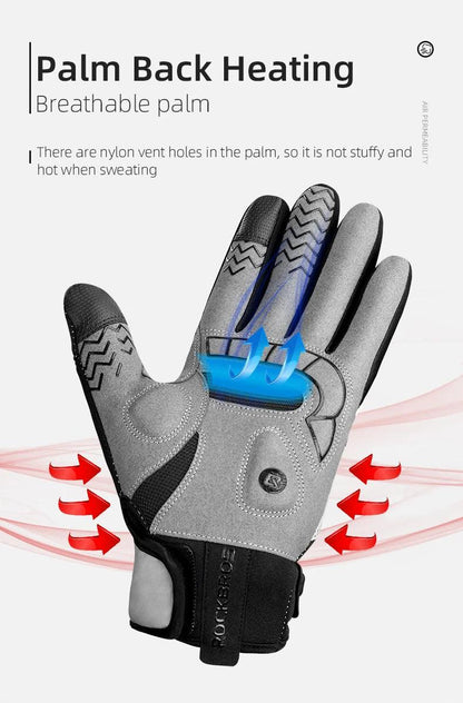 ROCKBROS Warm Bicycle Women Men's Gloves Winter SBR Touch Screen USB Heated Gloves Windproof Plam Breathable Motor E-bike Gloves