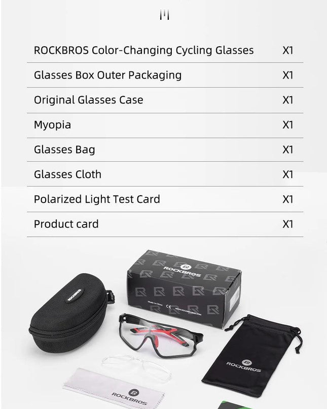 ROCKBROS Cycling Glasses Photochromic MTB Road Bike Glasses UV400 Protection Sunglasses Ultra-light Sport Safe Eyewear Equipment