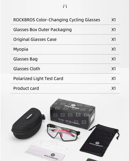 ROCKBROS Photochromic Cycling Glasses UV400 Sunglasses Outdoor Sport Bicycle Eyewear MTB Racing Lightweight Flexible Goggles